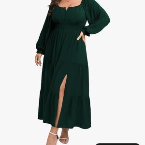 Chic Forest Green Long Sleeve Dress